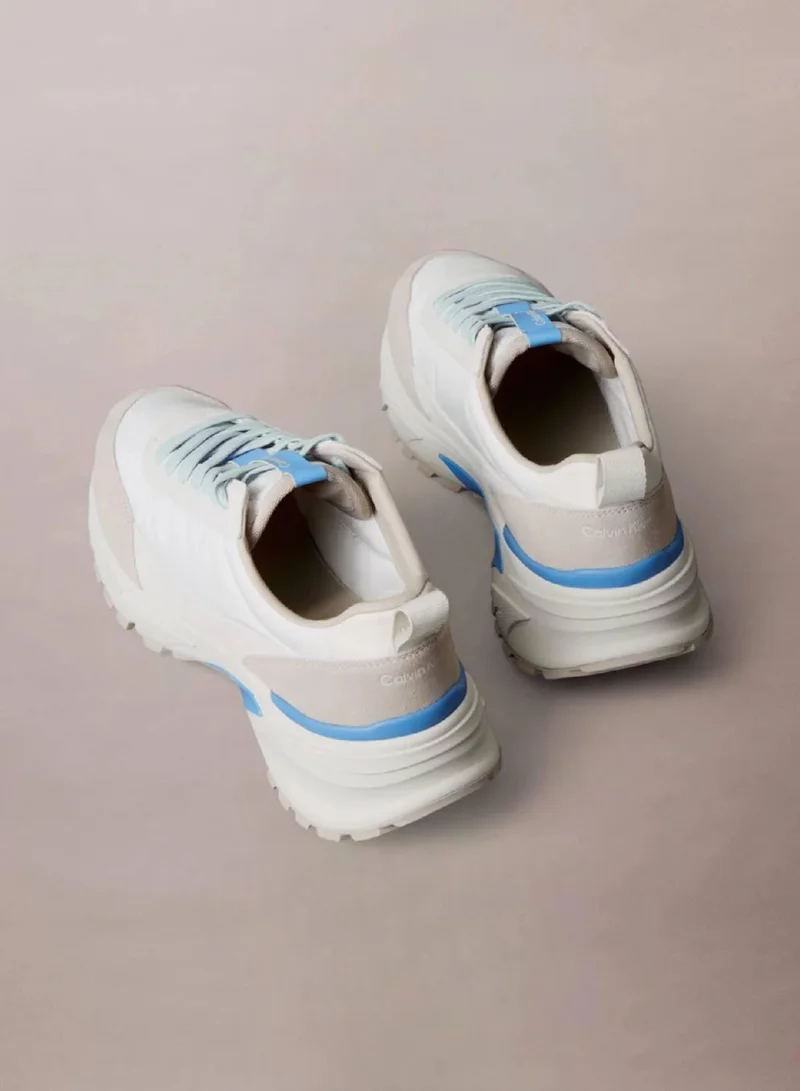 Calvin Klein Jeans Bright White/Bonnie Blue Suede And Emblem Logo Nylon Trainers for Men | Best Price UAE