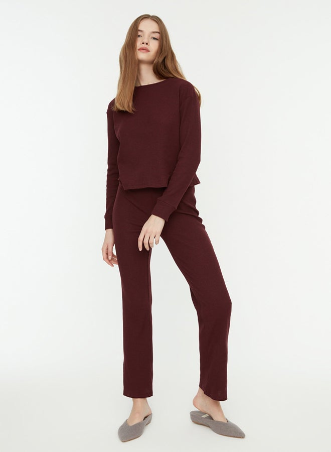 trendyol Burgundy Corduroy Knitted Pajamas Set  - Image 3