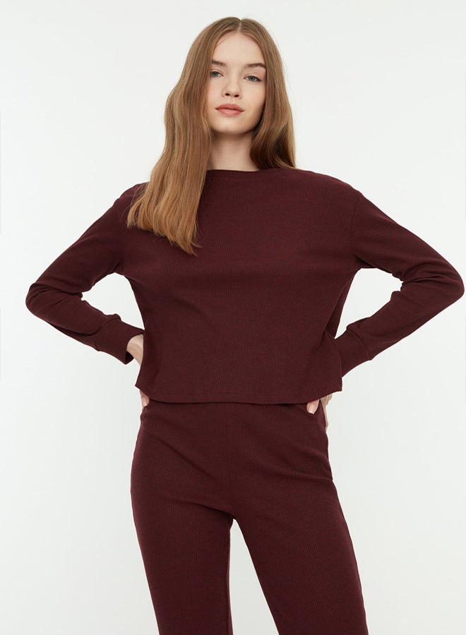 trendyol Burgundy Corduroy Knitted Pajamas Set  - Image 2