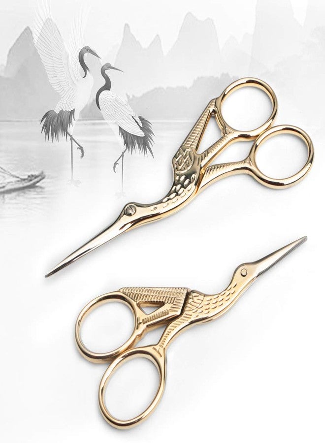 YAZEMKEL Embroidery Scissors, Stork Scissors for Sewing, Craft, Art Work & Everyday Use, Stainless Steel, 2Pcs, 4.6 inch and 3.7 inch, Gold - Image 2