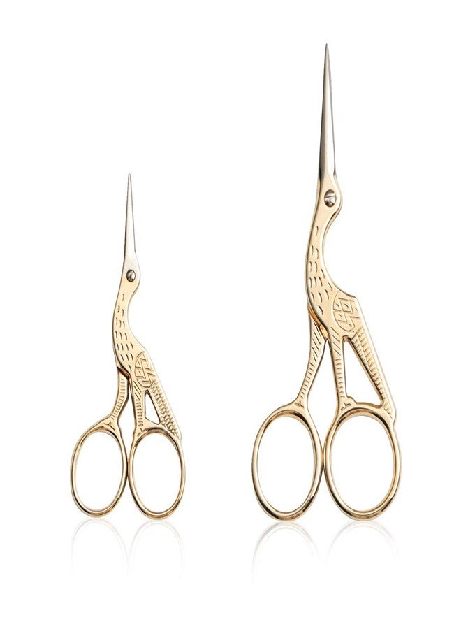 YAZEMKEL Embroidery Scissors, Stork Scissors for Sewing, Craft, Art Work & Everyday Use, Stainless Steel, 2Pcs, 4.6 inch and 3.7 inch, Gold - Image 1