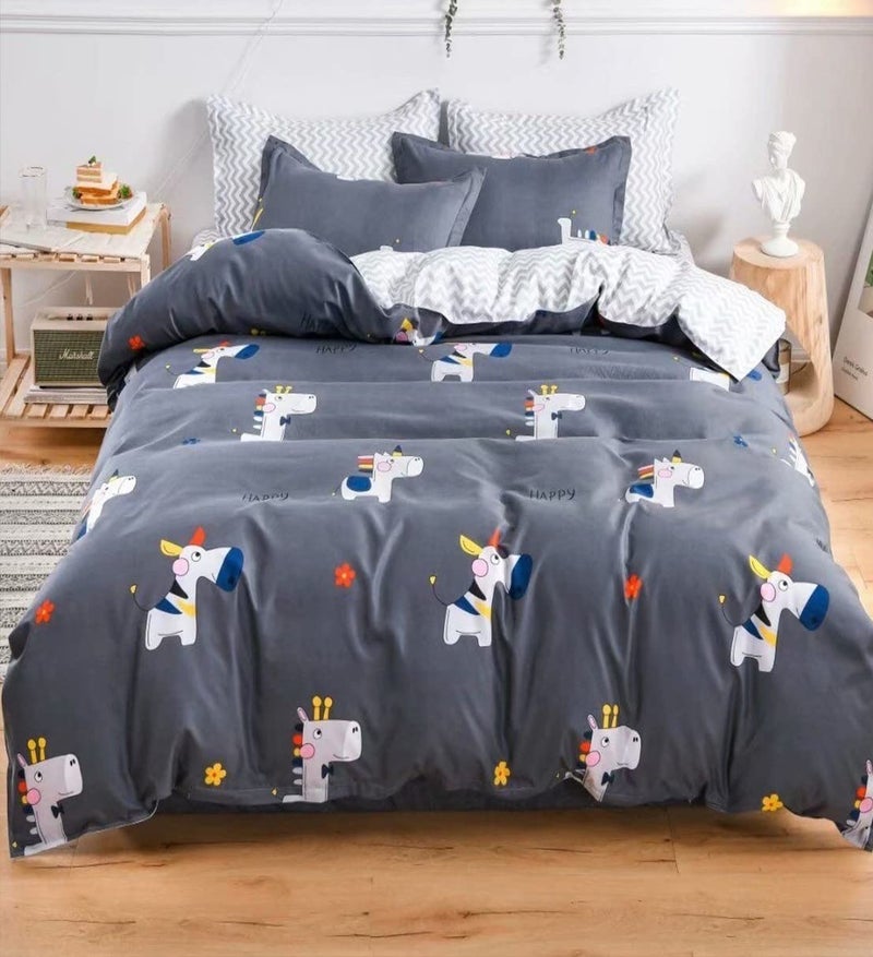 Furnistitchs Soft Cotton Feel Kids Cartoon Print Double Bed King Size Bedsheet with 2 Pillow Covers 90x100 inches | 230 x 245 cms (Double 90x100, Grey Animal) - Image 5