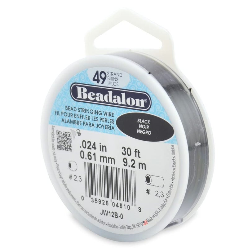Beadalon 49 Strand Stainless Steel Bead Stringing Wire 024 in 061 mm Black 30 ft 92 m
