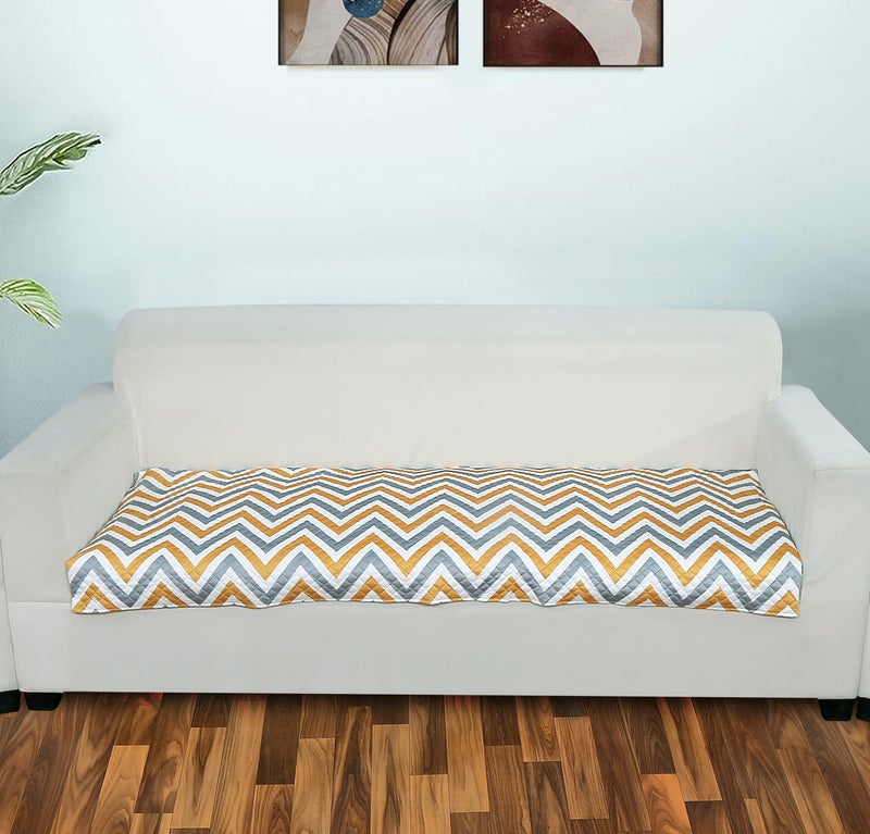 AMAZE ATTIRES Printed Sofa seat Cover for 3 Seater with Heavy Antiskid Backing & Easily Machine Washable Sofa seat Runner for Couch or Home Living Area (27 X 72 Inches) Yellow Zigzag Print - Image 1