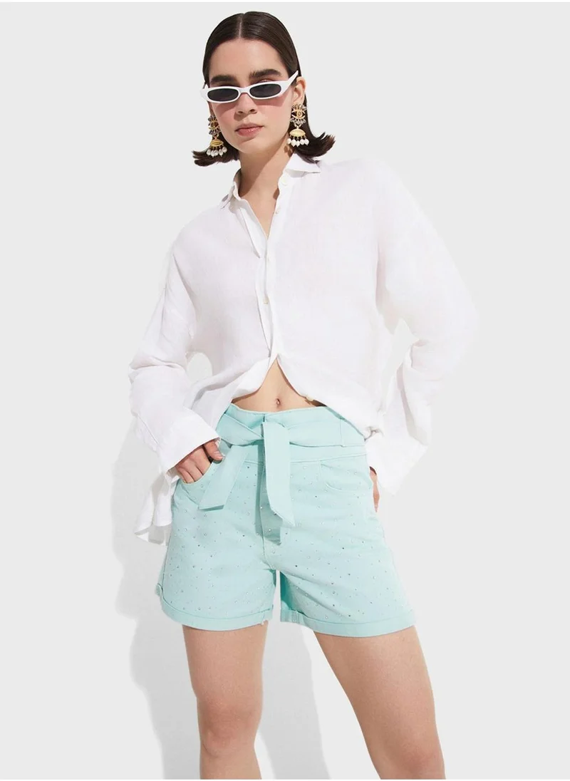 جون Tie Detail Shorts