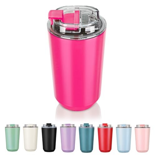 Puraville Insulated Tumblers with Lid 14 oz Travel Coffee Mug Stainless Steel Vacuum Cup Leak Proof Reusable Double Walled Coffee Tumbler for Iced and Hot Drinks Fuchsia