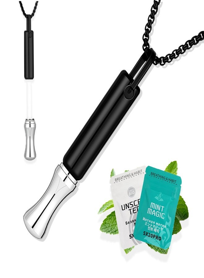 Pixibond Mindfulness Breathing Necklace Stress Relief Anxiety Breathe Necklace Stainless Steel Pendant with Cotton Core, Quit Smoking Aids Fidget Necklace Christmas Birthday Gifts for Woman Men Dad Husband - Image 1