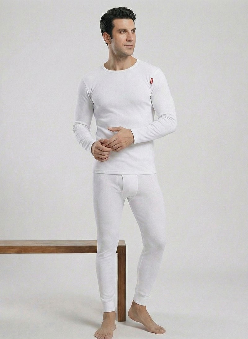 كوتونيل قطونيل طقم شتوي رجالي من قطعتين خامة قطن ليكرا فانلة بكم و بنطلون استريتش - Image 3