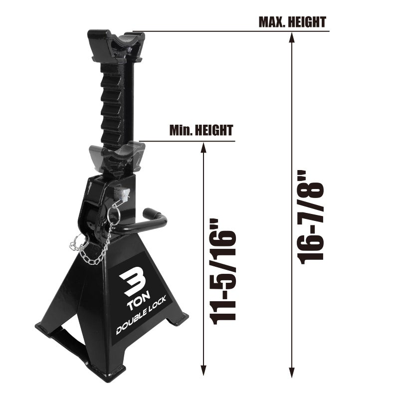 Torin AT43005AB Steel Heavy Duty Jack Stands: Double Locking Pins, 3 Ton (6,000 lb) Capacity, Black, 1 Pair (2 Pack) - Image 2