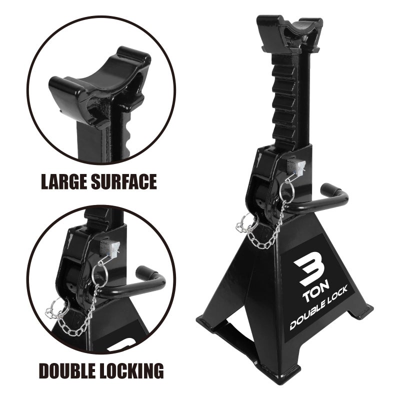 Torin AT43005AB Steel Heavy Duty Jack Stands: Double Locking Pins, 3 Ton (6,000 lb) Capacity, Black, 1 Pair (2 Pack) - Image 3