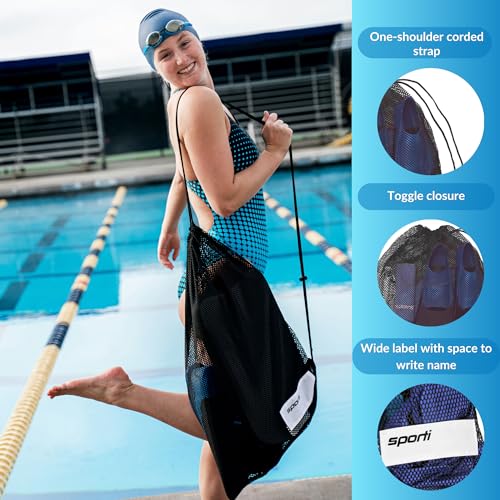 Sporti Swim Mesh Bag – Breathable Drawstring Swim Gear Bag with Quick-Dry Mesh, Durable Toggle Closure, Spacious Storage for Pool, Beach & Gym – Ideal for Swimmers & Water Sports - Purple - Image 4
