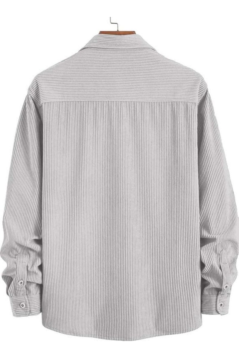 DEELMO Men’s Full Sleeve Corduroy Shirt | Stylish Textured Casual Button-Down Shacket for Autumn Winter | Dual Pocket Front Design | Ideal for Layering and Daily Outfits - Image 3