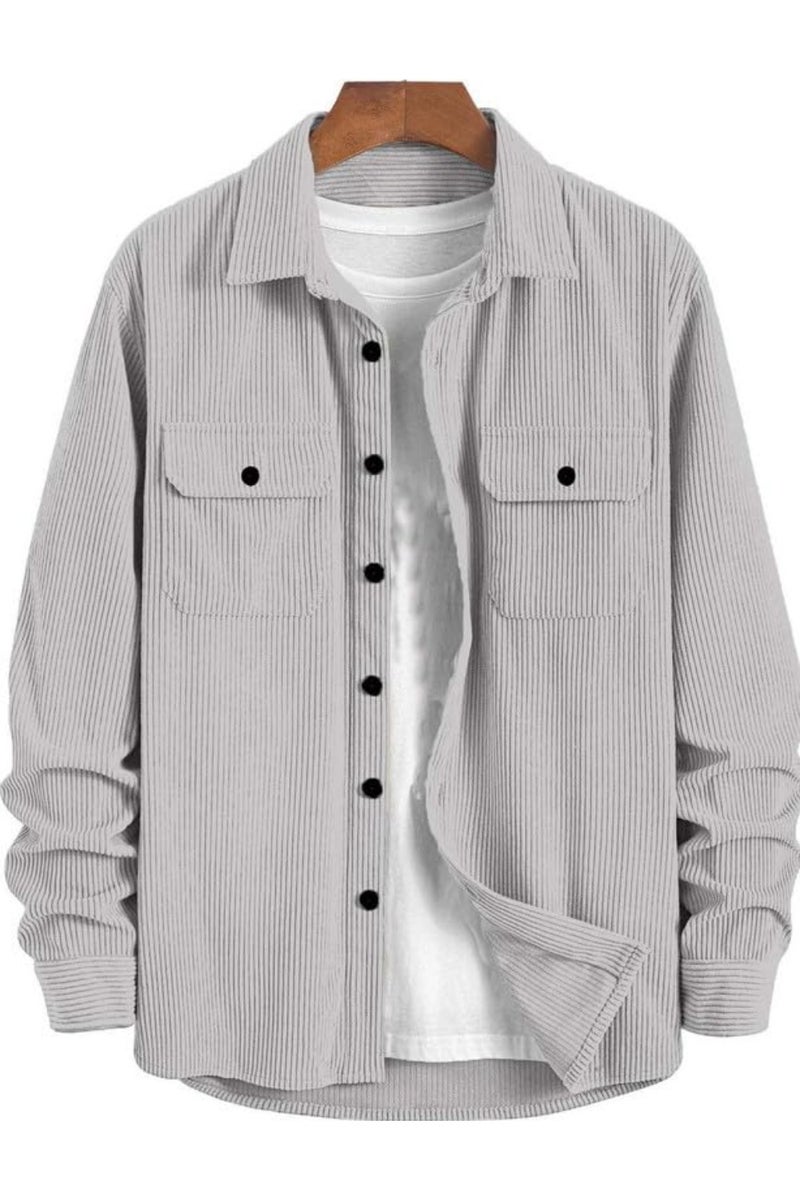 DEELMO Men’s Full Sleeve Corduroy Shirt | Stylish Textured Casual Button-Down Shacket for Autumn Winter | Dual Pocket Front Design | Ideal for Layering and Daily Outfits - Image 2