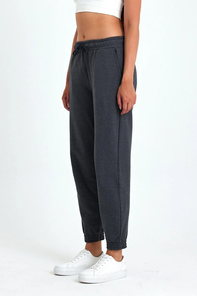 mmetalic Women's Anthracite Cotton Thick Leg Elastic High Waist Casual Jogger Sweatpants