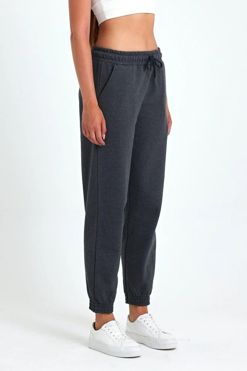mmetalic Women's Anthracite Cotton Thick Leg Elastic High Waist Casual Jogger Sweatpants