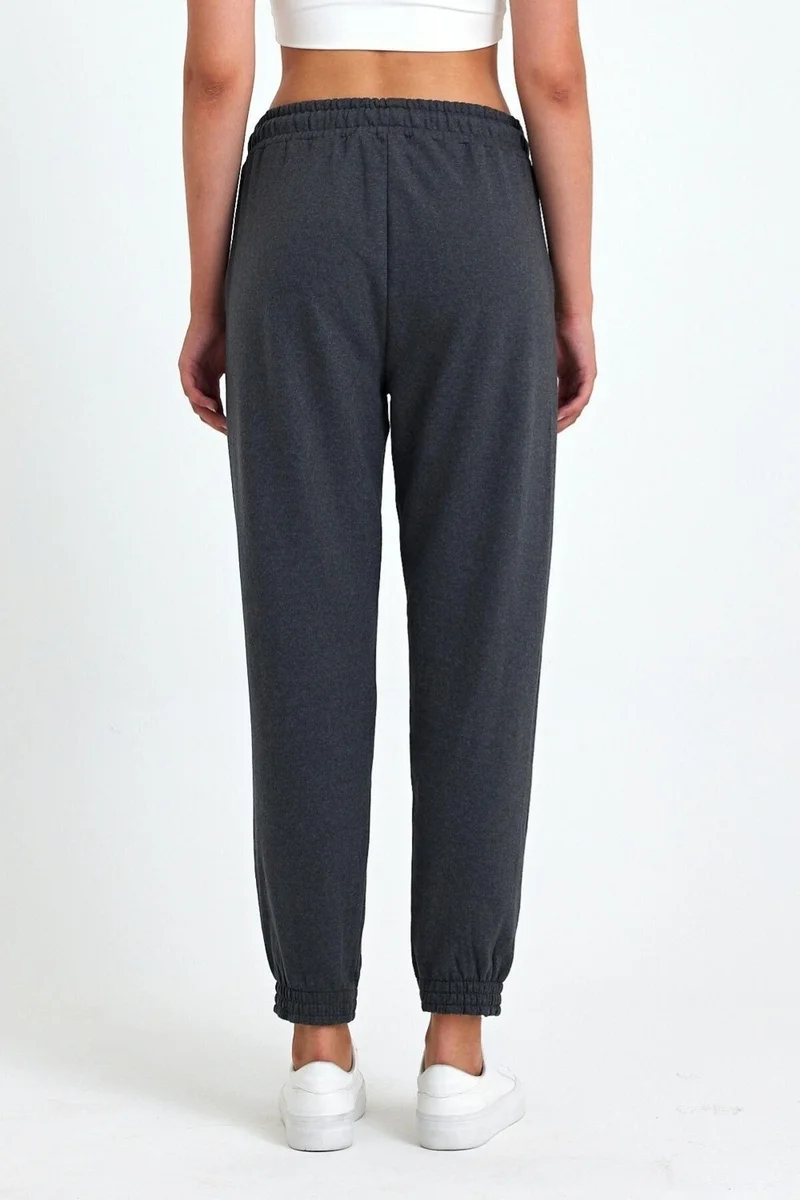 mmetalic Women's Anthracite Cotton Thick Leg Elastic High Waist Casual Jogger Sweatpants