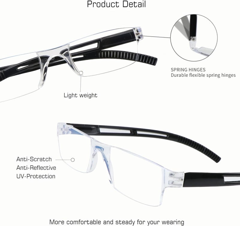 VisionGlobal 5/8 Pairs Reading Glasses, Computer Reading Glasses for Women and Men, Fashion Square Eyewear Frame - Image 2
