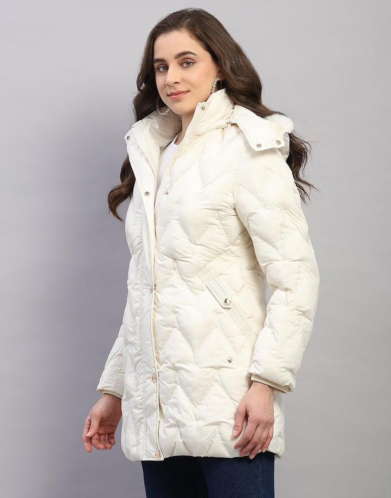 Monte Carlo Womens Regular Fit Solid Hooded Zipper Full Sleeve Winter Jacket Women Winter Jacket | Stylish Zipper Jacket | Casual Winter Wear For Women's Off White L(Pack 1) - Image 2