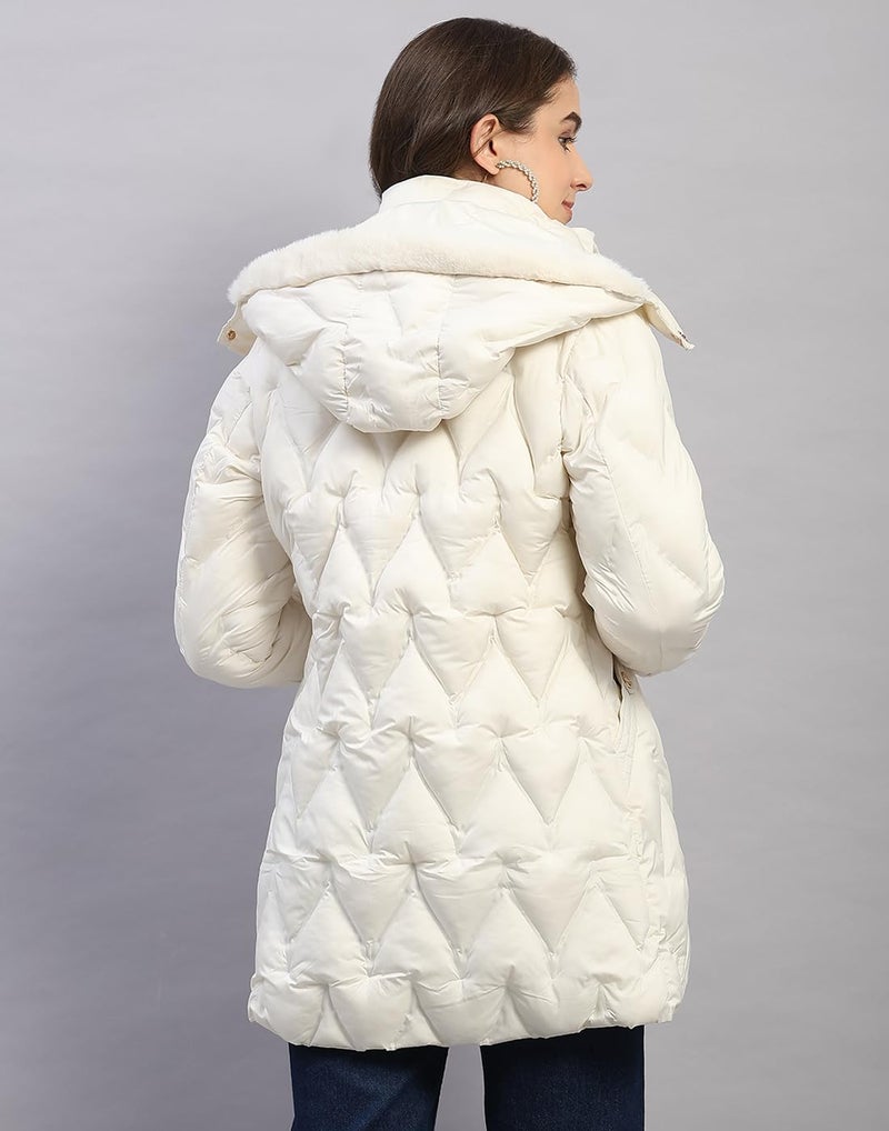 Monte Carlo Womens Regular Fit Solid Hooded Zipper Full Sleeve Winter Jacket Women Winter Jacket | Stylish Zipper Jacket | Casual Winter Wear For Women's Off White L(Pack 1) - Image 4