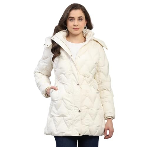 Monte Carlo Womens Regular Fit Solid Hooded Zipper Full Sleeve Winter Jacket Women Winter Jacket | Stylish Zipper Jacket | Casual Winter Wear For Women's Off White L(Pack 1) - Image 1
