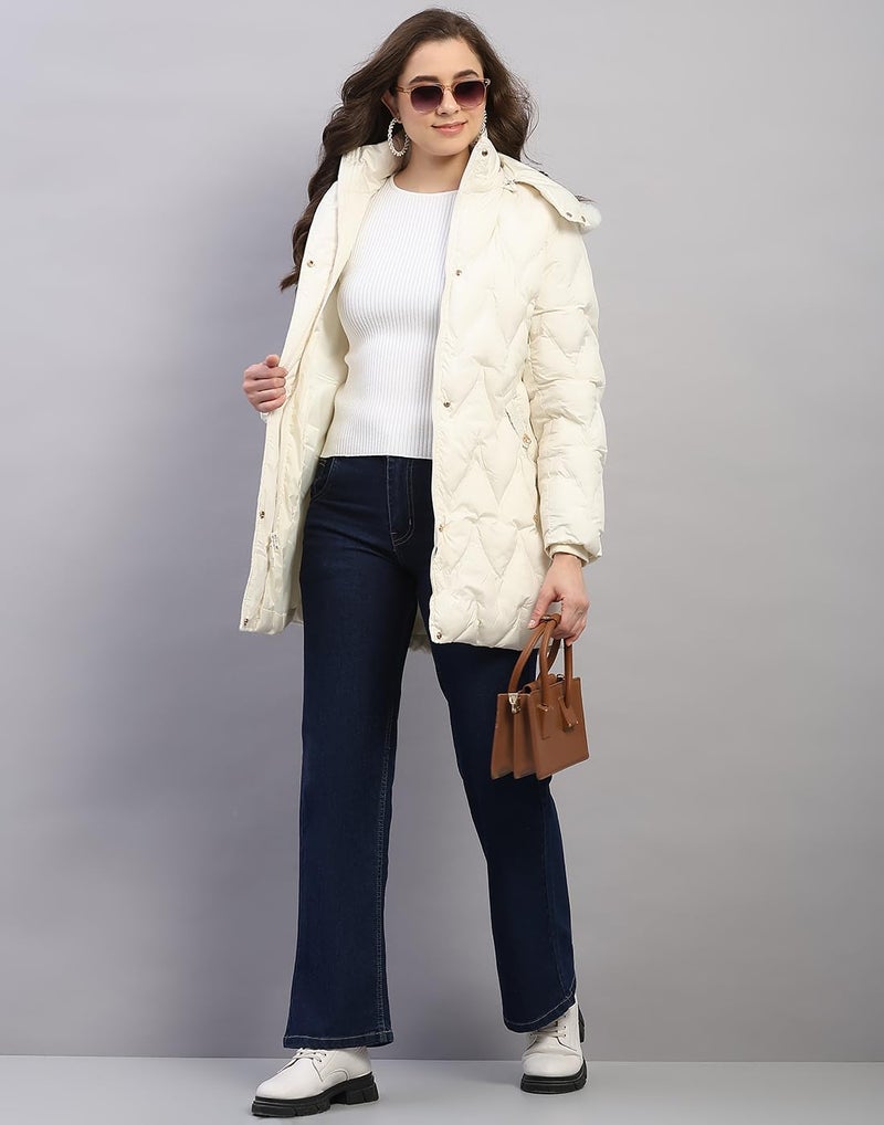 Monte Carlo Womens Regular Fit Solid Hooded Zipper Full Sleeve Winter Jacket Women Winter Jacket | Stylish Zipper Jacket | Casual Winter Wear For Women's Off White L(Pack 1) - Image 5