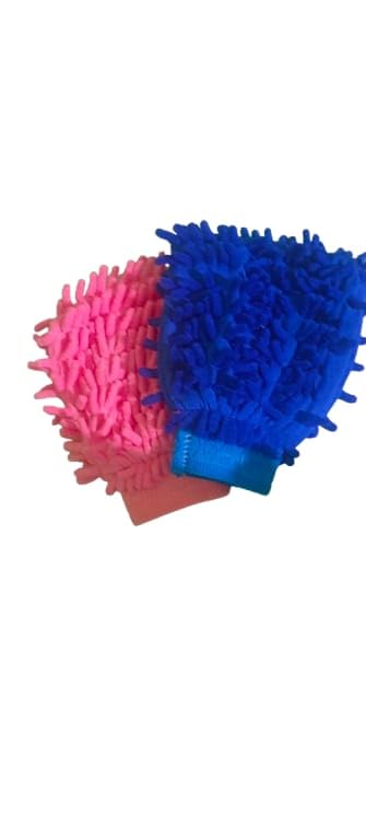 Microfibre Cleaning Mitt Gloves DualSided Pink and Blue Pack of 2  - Image 2