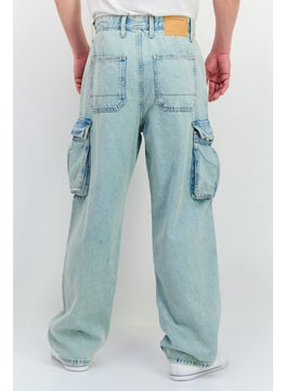 Jack Jones Men Baggy Fit Washed Denim Cargo Jeans, Washed Blue  - Image 3