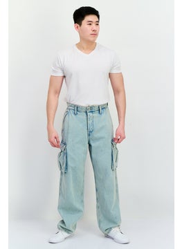 Jack Jones Men Baggy Fit Washed Denim Cargo Jeans, Washed Blue  - Image 4