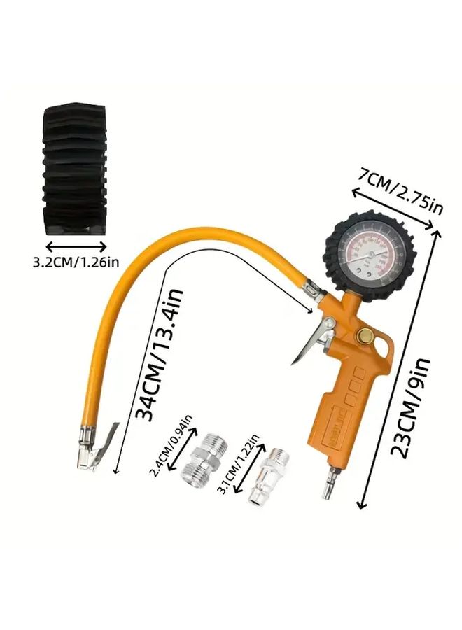 Heavy Duty Orange Tire Pressure Gauge Inflator Gun 0 220 PSI Quick Connect Chuck - Image 4