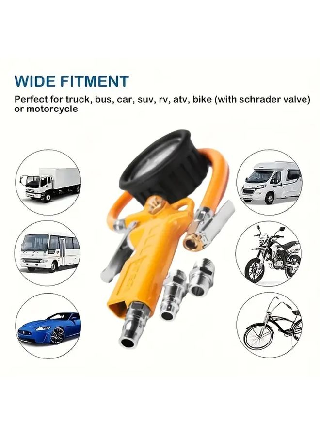 Heavy Duty Orange Tire Pressure Gauge Inflator Gun 0 220 PSI Quick Connect Chuck - Image 2