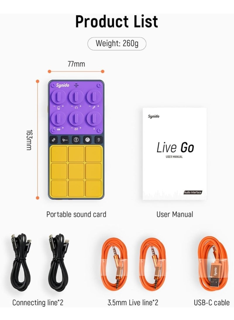 Generic Audio Interface for Phone 16-bit 48 kHz with Built-in Microphone Portable Live Broadcast 9 Customizable Sound Effects Sound Card for Audio Recording and Playback on Phones, Computers, Tablets  - Image 2