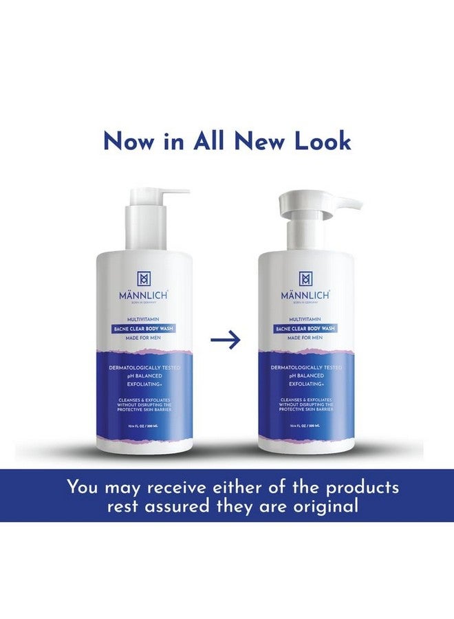 Mannlich غسول الجسم للرجال بحمض الساليسيليك 2% (300 مل) - جل استحمام لتنظيف حب الشباب في الجسم - 3% نياسيناميد يمنع حب الشباب في الجسم، يقشر ويغذي البشرة - مناسب لجميع أنواع البشرة - خالي من البارابين و SLS - Image 3