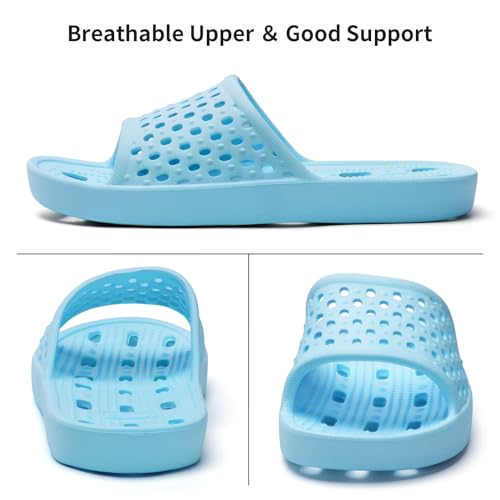 Xomiboe Shower Shoes Women Men Non Slip Bathroom House Slippers College Dorm Room Essentials for Girls Kids Shower Sandals Swimming Water Shoe (Light Blue,EU36-37) - Image 4