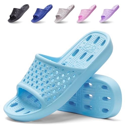 Xomiboe Shower Shoes Women Men Non Slip Bathroom House Slippers College Dorm Room Essentials for Girls Kids Shower Sandals Swimming Water Shoe (Light Blue,EU36-37) - Image 1