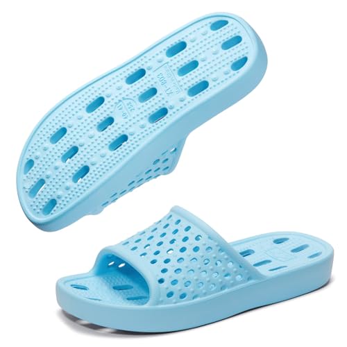 Xomiboe Shower Shoes Women Men Non Slip Bathroom House Slippers College Dorm Room Essentials for Girls Kids Shower Sandals Swimming Water Shoe (Light Blue,EU36-37) - Image 2