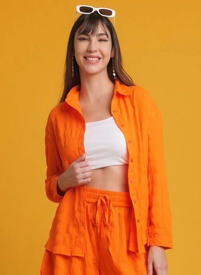 مرفوعة Women Oversized Fit Solid Round Neck Long Sleeve Oversized Shirt