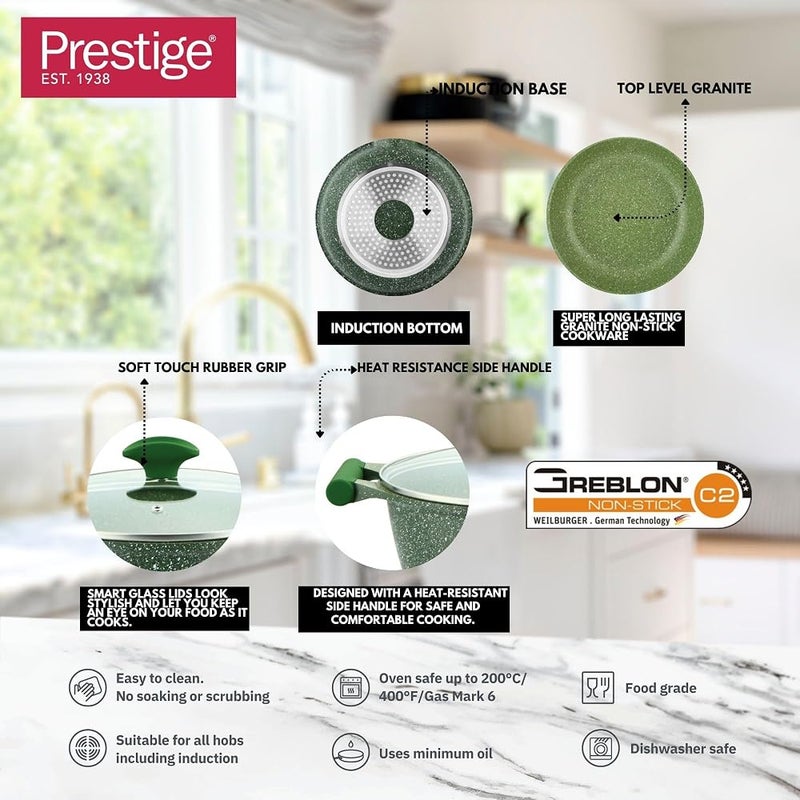 برستيج مجموعة أواني ومقلاات غير لاصقة Prestige Essentials مجموعة أدوات طهي بالموجات فوق الصوتية تحتوي على 11 قطعة مجموعة أواني غير لاصقة متنوعة مجموعة طهي بطبقة الجرانيت مجموعة مقلاة غير لاصقة اللون الأخضر - PR80986 - Image 5