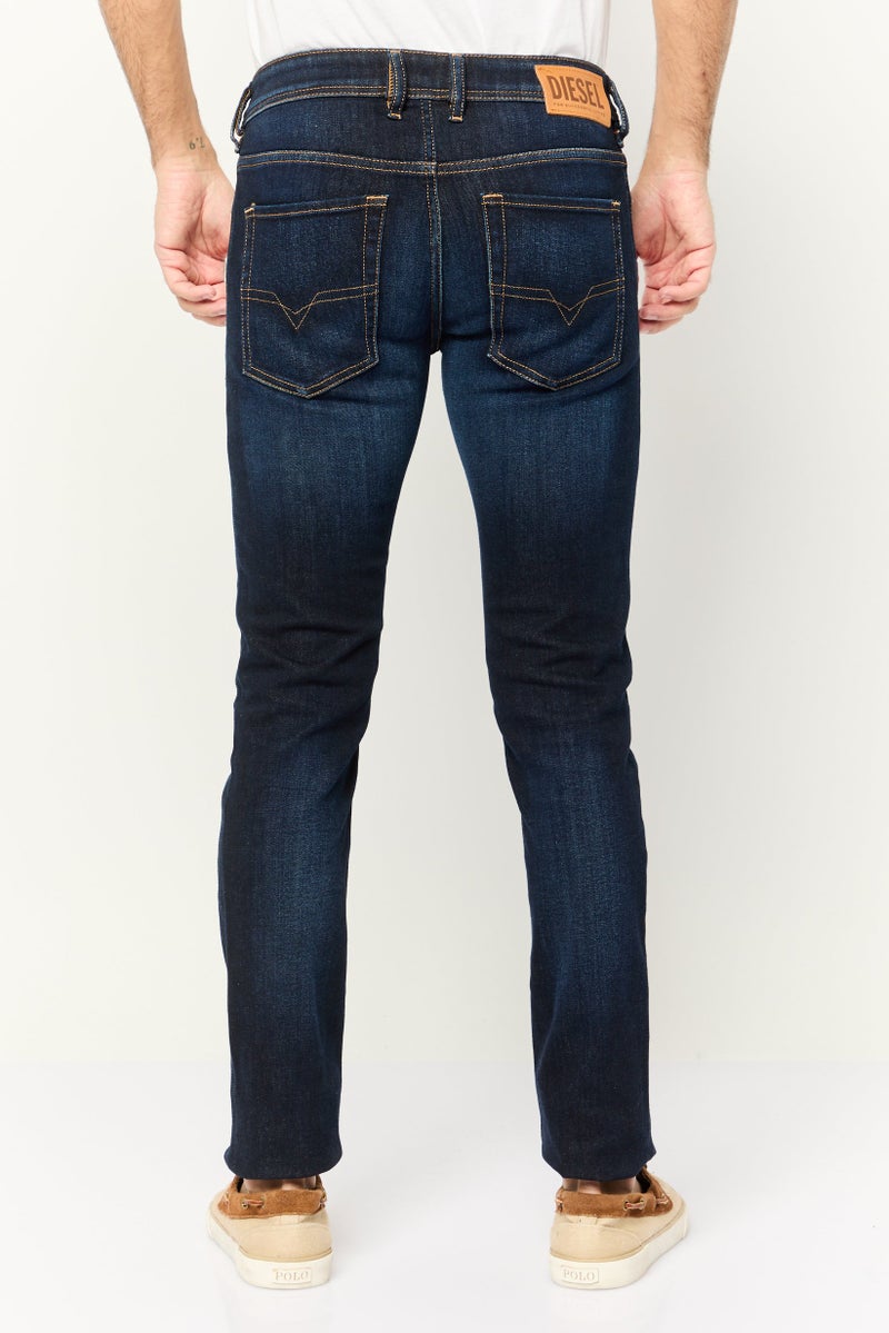 DIESEL جينز ضيق للرجال بتصميم سليم، مغسول وقابل للتمدد، لون أزرق داكن - Image 4