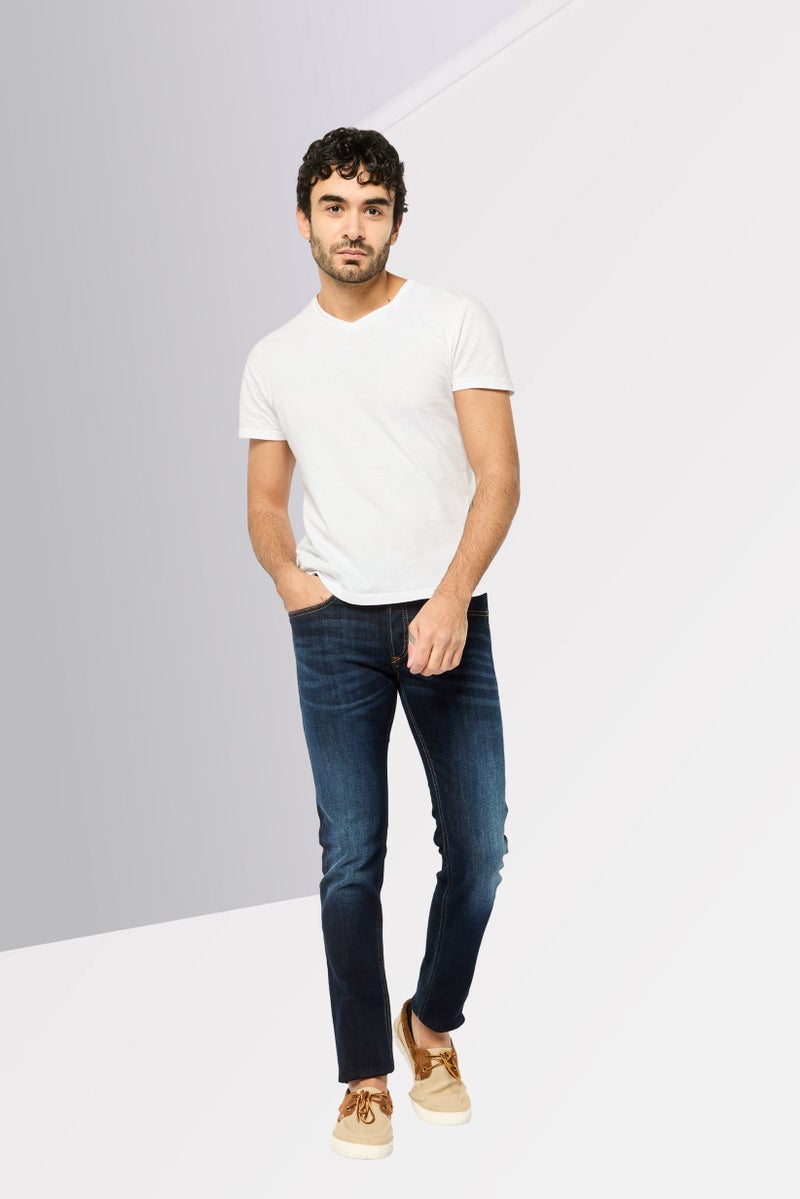 DIESEL جينز ضيق للرجال بتصميم سليم، مغسول وقابل للتمدد، لون أزرق داكن - Image 2