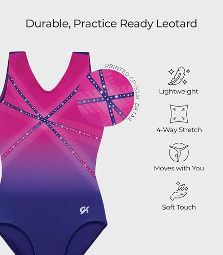 GK Glitz & Glam Gymnastics Leotard for Girls with Matching Scrunchie (Child Large, Pink/Purple) - Image 3