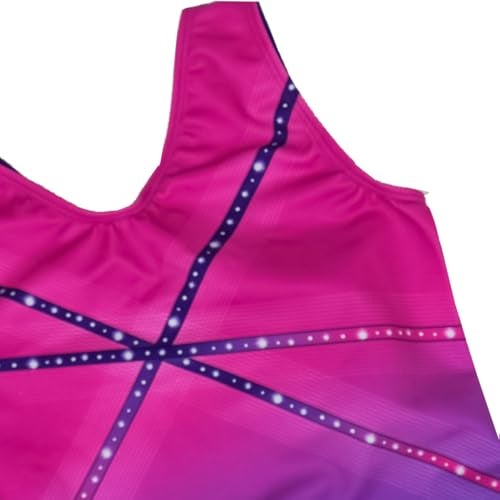 GK Glitz & Glam Gymnastics Leotard for Girls with Matching Scrunchie (Child Large, Pink/Purple) - Image 4