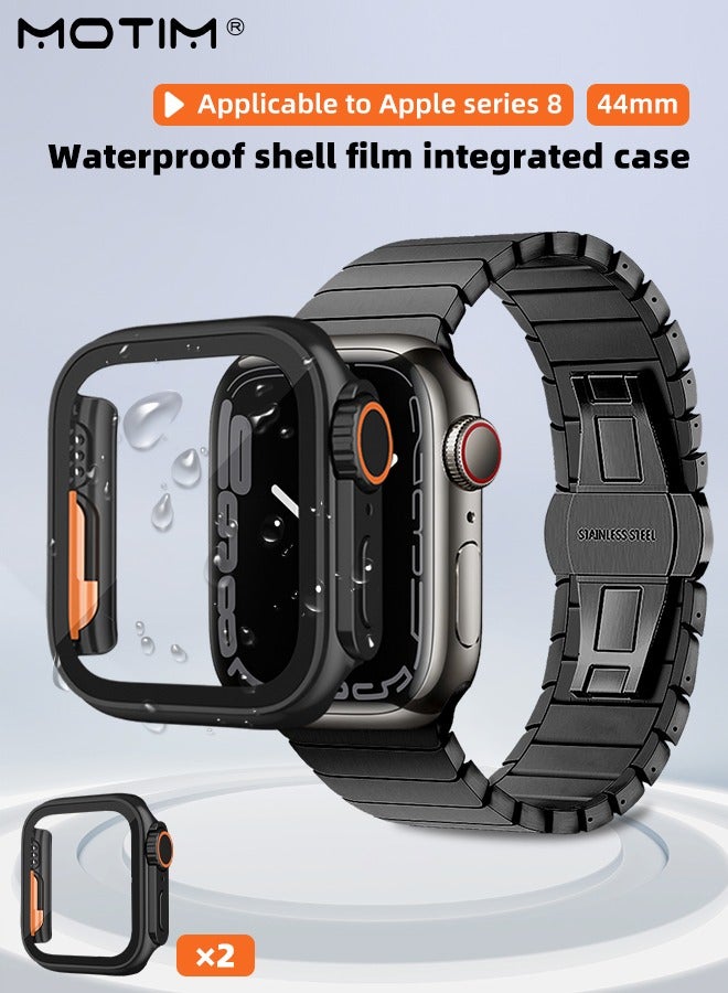 Motim 2 Pcs Apple Watch Series 9/8/7/6/5/4/SE 2, 44mm Case with Tempered Film Screen Protector, Waterproof Full Protective Hard PC Bumper Cover, 44mm - Image 5