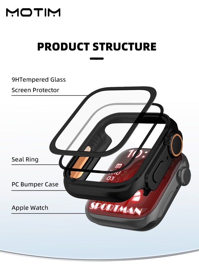 Motim 2 Pcs Apple Watch Series 9/8/7/6/5/4/SE 2, 44mm Case with Tempered Film Screen Protector, Waterproof Full Protective Hard PC Bumper Cover, 44mm - Image 4