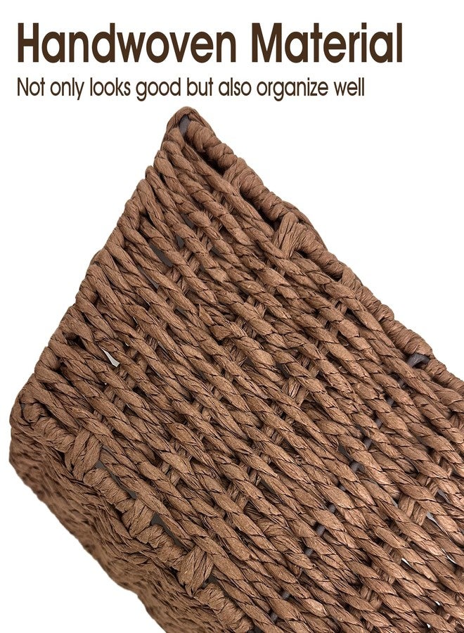 Homyfort Paper Rope Storage Baskets for Shelves Organizing, Small Hand Woven Wicker Organizer Basket with Handle for Bathroom Toilet Paper Storage, Brown, 3-Pack - Image 2