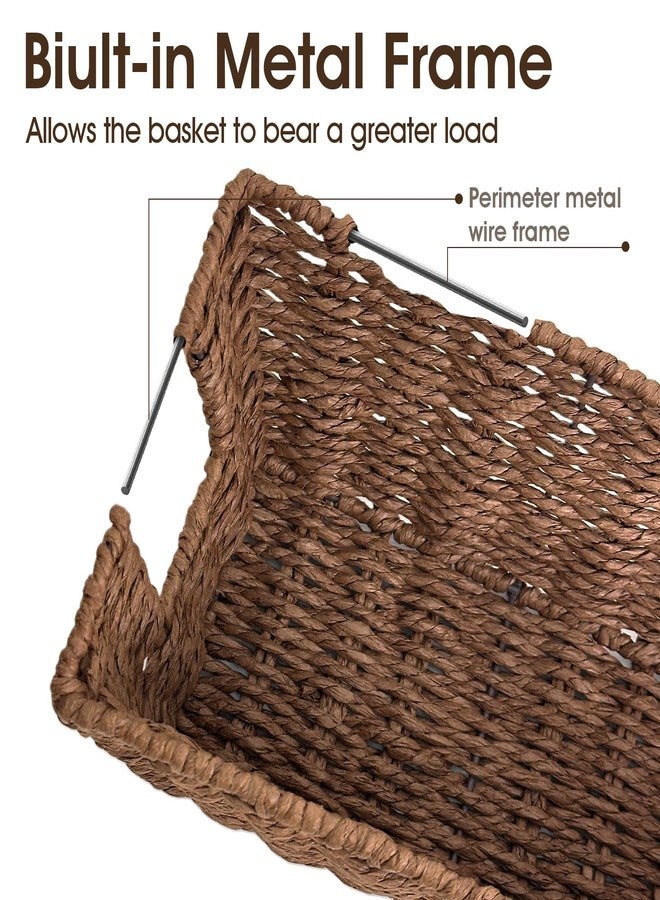 Homyfort Paper Rope Storage Baskets for Shelves Organizing, Small Hand Woven Wicker Organizer Basket with Handle for Bathroom Toilet Paper Storage, Brown, 3-Pack - Image 3