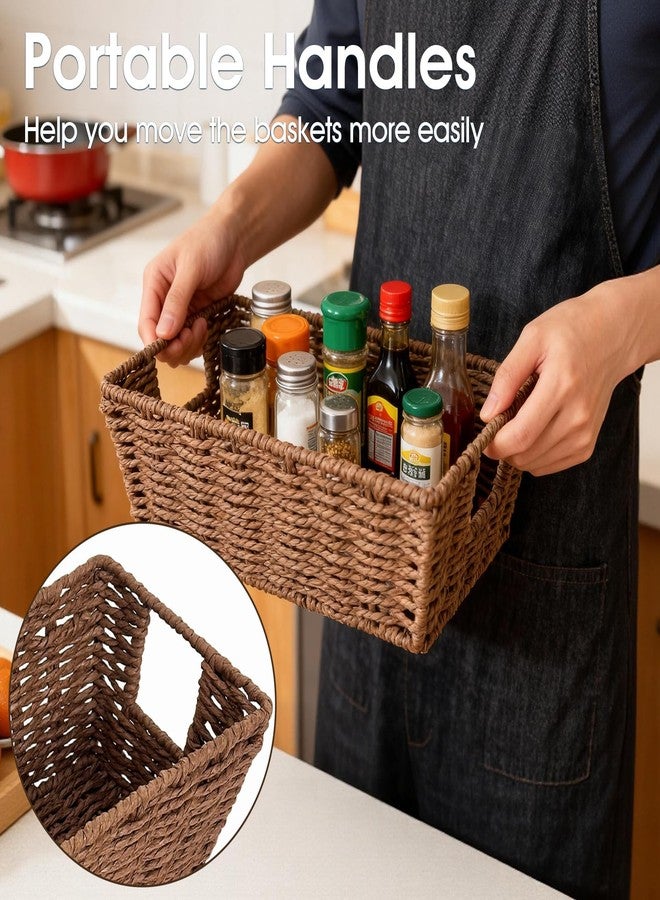 Homyfort Paper Rope Storage Baskets for Shelves Organizing, Small Hand Woven Wicker Organizer Basket with Handle for Bathroom Toilet Paper Storage, Brown, 3-Pack - Image 4