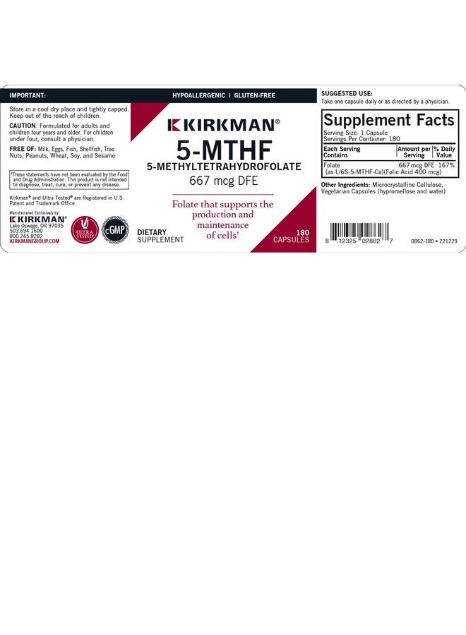 Kirkman - 5-MTHF - 5-METHYLTETRAHYDROFOLATE - Folate to Support Maintenance of Cells* - Image 3