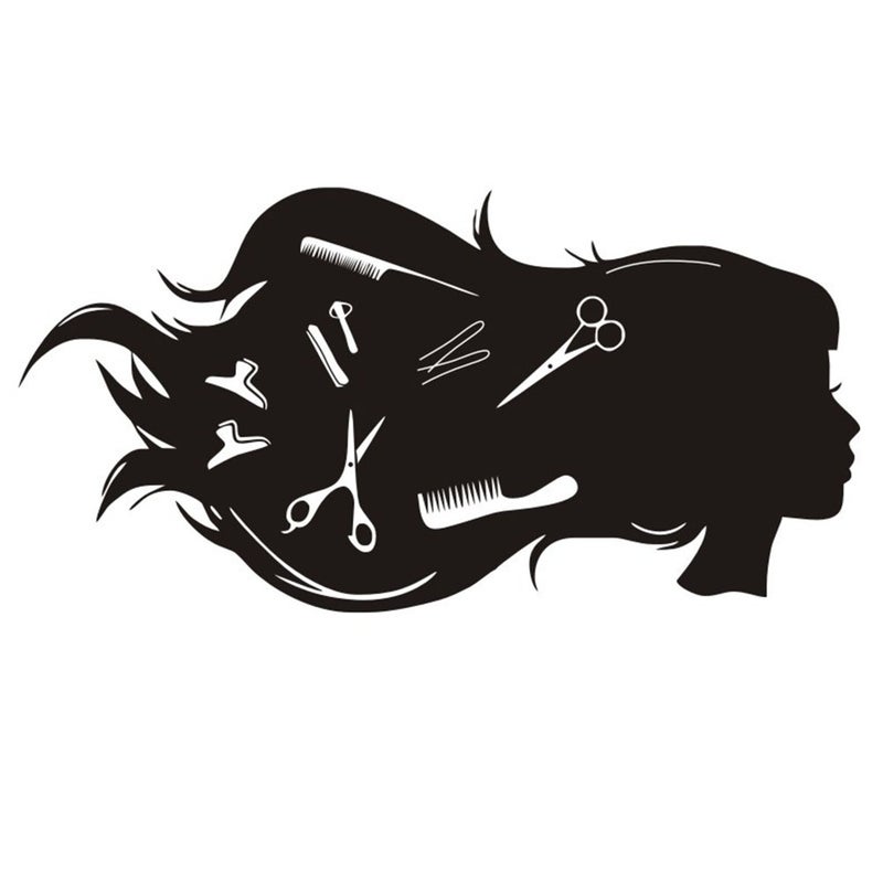 2pcs Hair Salon Barber Shop Hairdressing Wall Sticker Wall Decals Wall Paper for Salon Home (Black) - Image 2