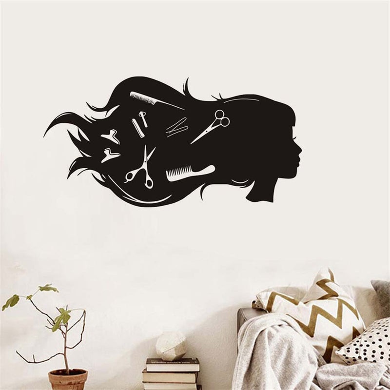2pcs Hair Salon Barber Shop Hairdressing Wall Sticker Wall Decals Wall Paper for Salon Home (Black) - Image 3