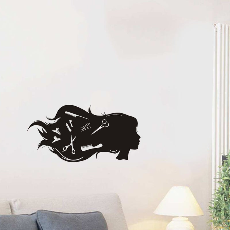 2pcs Hair Salon Barber Shop Hairdressing Wall Sticker Wall Decals Wall Paper for Salon Home (Black) - Image 4
